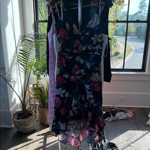 Aidan Mattox Multicolor Floral Long Sleeve Dress